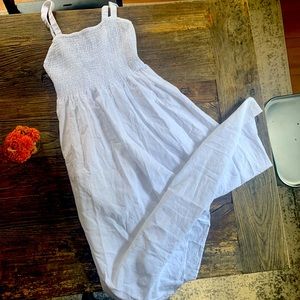 J crew smocked beach dress in white linen